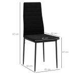 Set med 4 Matstolar, Armlös Design med Tygklädsel och Metallben, Svart