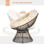 Papasanstol, Korgstol med Sittdyna, Syntetisk Rotting, Vridbar, Metallram, 87 x 97 x 90 cm, Beige