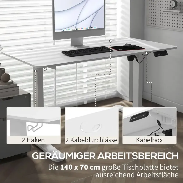 Skrivbord Datorbord Vit av Spånskiva och Metall 140 x 70 cm