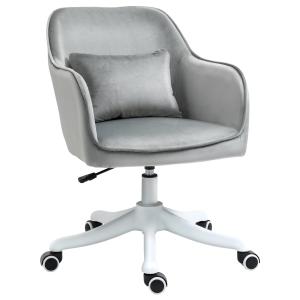 Snurrbar Massagestol för Kontor, Ergonomisk Skrivbordsstol med Ländkudde, Bekväm Arbetsstol med Massagefunktion, Grå