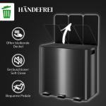 Papperskorg med 3 x 20 L Fack, Deodorantlock, Fingeravtryckssäker, Mjukstängd, Svart