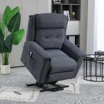 Relaxstol TV-Fåtölj Mörkgrå av Tyg och Metall för Seniorer Elektrisk Ståhjälp med Liggfunktion och Massage Fjärrkontroll
