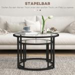 Soffbordsset Sidobord Set om 2 Svart av Stål och Härdat Glas för Vardagsrum och Lounge Stapelbara Bord Modern Design