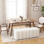 Sängbänk Polstrad Gräddvit Tyg och Trä för Sovrum och Hall Sittbänk Modern Design Robust Konstruktion 220 kg