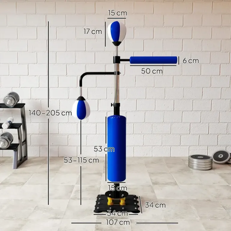 Boxningsställ med Speedball och Stång Blå Stål 205 cm