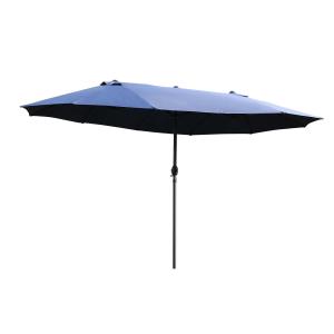 Ovalt Dubbelparasoll med Vev, Extra Stort Solskydd för Terrass och Trädgård, Stabil Konstruktion för Maximal Skugga, Blå, 460 x 270 x 240 cm