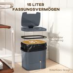 Papperskorg Sensor Automatisk Grå Plast för Kök och Kontor Sophink med Rörelsesensor och Två Öppningslägen 15 Liter 28x21x34 cm
