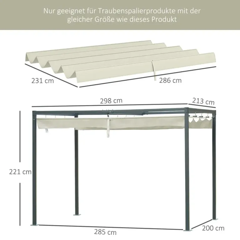 Ersättningstak Pergola Tak Infällbart Vågtak 2,85 x 2 m