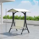 Hammock Trädgårdsgunga 2-Sits Krämvit av Tyg ve Metall för Trädgård ve Terrass Gungbänk med Justerbart Solskydd 220 kg 150 x 120 x 182 cm