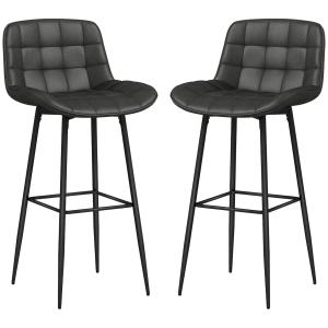 Barstolar Bistropallar Mörkgrå av Stål och Tyg för Kök Set om 2 Vridbara Stolar med Ryggstöd 48,5 x 48 x 98 cm