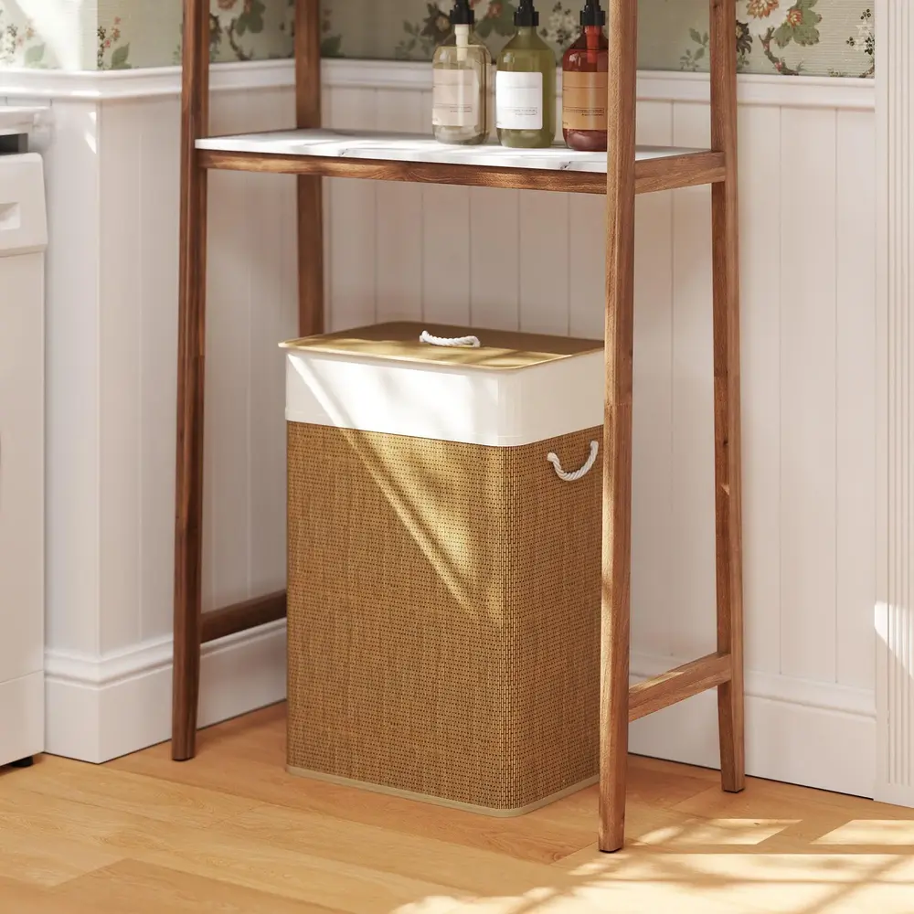Bambu Tvättkorg med Lock 72 l med Bambuhandtag, Brun