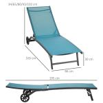 Solsäng med 5 Justerbara Lägen och Ventilerande Tyg för Pool och Trädgård Hållbar och Stabil Blå Aluminium 195 x 66 x 34 cm