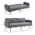 Bäddsoffa 2-Sits i Linnetyg, Kompakt Soffa som Bäddas ut till Säng, Praktisk Gästsäng för Små Utrymmen, Grå, 173 x 75 x 73 cm