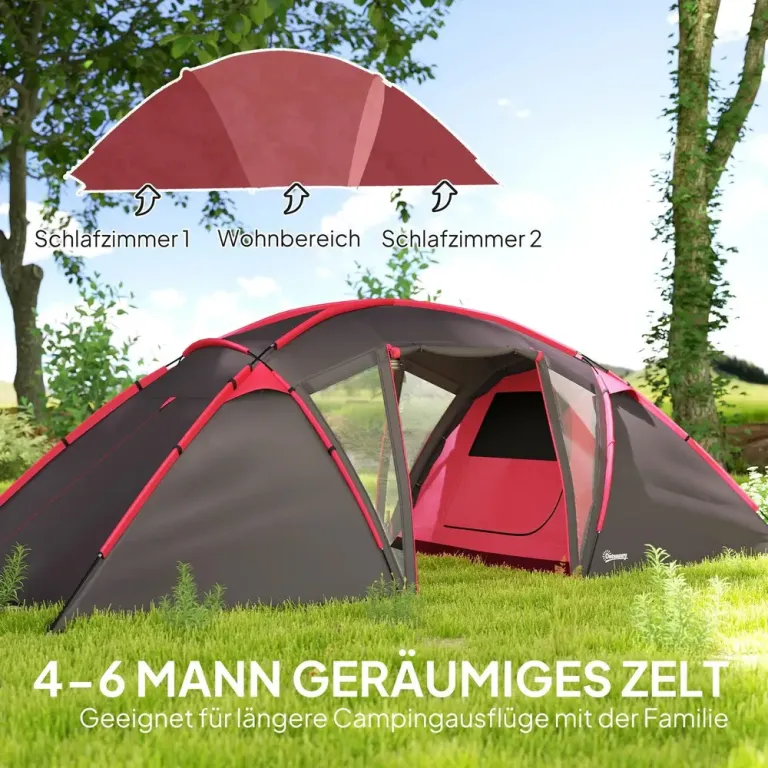 Tunneltält Campingtält för 4-6 Personer 3 Rum