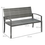 Trädgårdsbänk i Konstrotting, Bekväm Parkbänk för 2 Personer, Väderbeständig Utemöbel med Stålram, Grå, 320 kg