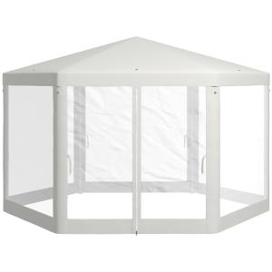 Partytält Trädgårdstält Kräm av Polyester och Metall för Trädgårdsfester 4x4m Sexkantigt Paviljong med Myggnät Elegant