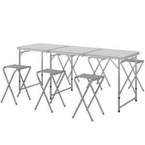 Campingbord Picknickbord Grå av Aluminium för Trädgård och Picknick Hopfällbart Bordsset med 6 Stolar Väderbeständigt