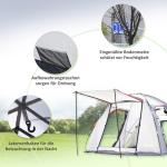 Campingtält Tunneltält Grå av Polyester och Glasfiber för 5 Personer med Sovrum och Bärväska Vattentät 2000 mm Vattenpelare Rymlig Design