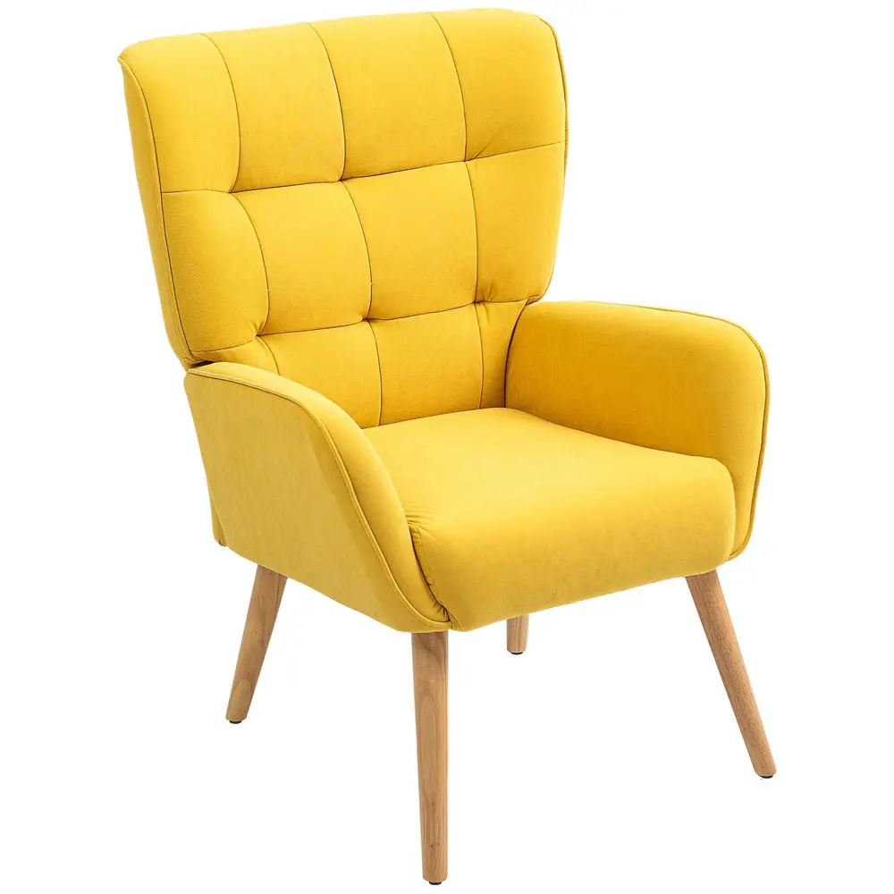 Fåtölj Loungestol Relaxstol med Träben Gul av Sammetslook