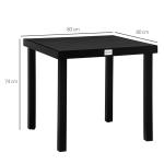 Trädgårdsbord i Komposit 4 Personer, Underhållsfritt Matbord i Aluminium och Plast, Modern Design för Uteplatsen, Svart, 80 x 80 x 74 cm