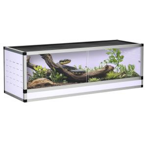 Terrarium i Aluminium för Reptiler, Groddjur och Spindeldjur, Nätterrarium, Vit + Silver + Svart, 120 x 40 x 40 cm