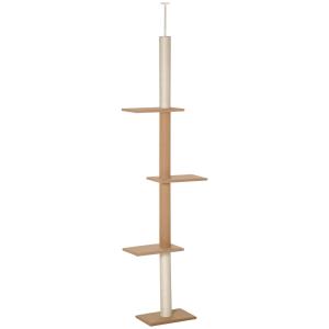 Klösträd Golv-till-Tak, Justerbar Klösmöbel med Sisalpelare, Aktivitetscenter för Katter som Sparar Plats, Khaki, 228-260 cm