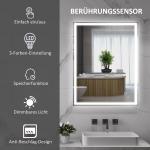 Badrumsspegel med LED-belysning och Memory-funktion för Väggmontering Ergonomisk och Elegant Silver Glas med 3 Ljusfärger 90 x 70 cm