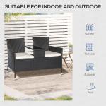 Trädgårdsbänk i Konstrotting med Bord, 2-Sitsig Soffa med Praktisk Avlastningsyta, Väderbeständig Design för Uteplats, Svart, 133 x 63 x 84 cm