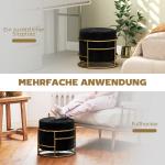 Stoppad Fotpall Storage Ottoman med Metallram och Guldpläterad Finish, Svart
