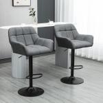 Barstolar i Linnetyg 2-Pack, Snurrbara Köksstolar med Ryggstöd, Justerbar Höjd och Fotstöd, Grå, 57,5 x 52,5 x 93-114 cm