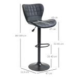 Barstolar i Retro-Design 2-Pack, Snurrbara Köksstolar i Konstläder, Justerbar Höjd för Bar och Kök, Svart, 47 x 51,5 x 89-109 cm