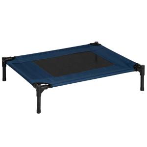 Upphöjd Hundsäng för Utomhusbruk, Ventilerande Husdjurssäng med Stålram, Tålig Sovplats för Camping och Trädgård, Blå, 76,2 x 61 x 18 cm