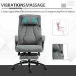 Kontorsstol med Massagefunktion och Fotstöd, Höj- och Sänkbar Chefsstol, Ergonomisk Snurrstol, Linnelook, Grå, 64 x 74 x 109–117 cm