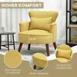 Fåtölj med Ländkudde Gul Tyg och Gummiträ för Vardagsrum och Sovrum Modern Accentstol med Träben Bekväm Sittplats med Stilren Design Lättmonterad
