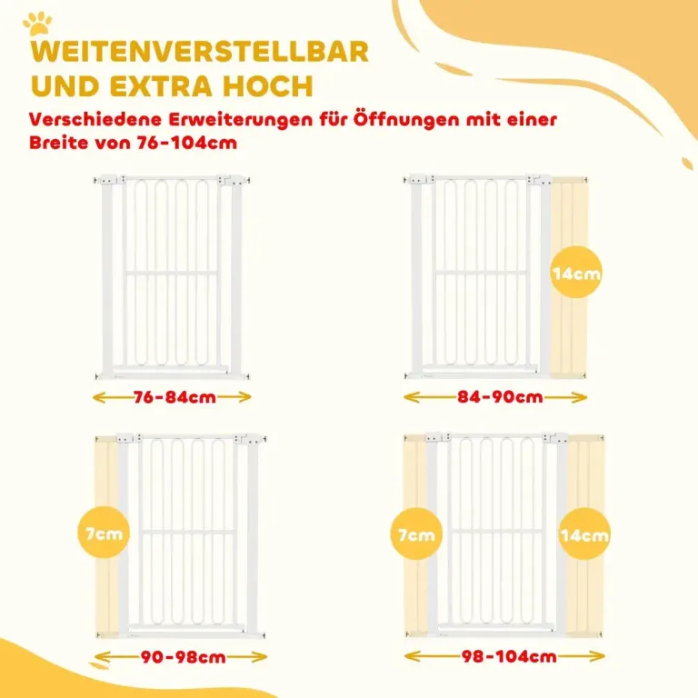 Säkerhetsgrind Trappgrind Spärr utan Borrning Vit 76-104 cm