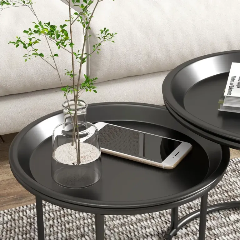 Sidobord Svart av Stål Set om 2 Runda Bord 35 cm