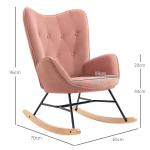 Amningsstol med Gungfunktion, Bekväm Gungstol i Rosa Sammet, Ergonomisk Fåtölj för Sovrum och Barnrum, Rosa, 84 x 70 x 96 cm