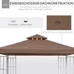 Ersättningstak till Paviljong, Vattenavvisande Takduk i Polyester, Passar de flesta standardramar, Kaffebrun, 3 x 3 m