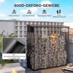 Vedställ Vedhylla Svart av Metall för Utomhusbruk Set om 2 Vattentät med 600D Oxford Överdrag UV-Skydd 148 x 62 x 185 cm