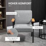 Accentfåtölj i Scandi Design, Linnelook, Gummiträ, Grå + Svart + Brun