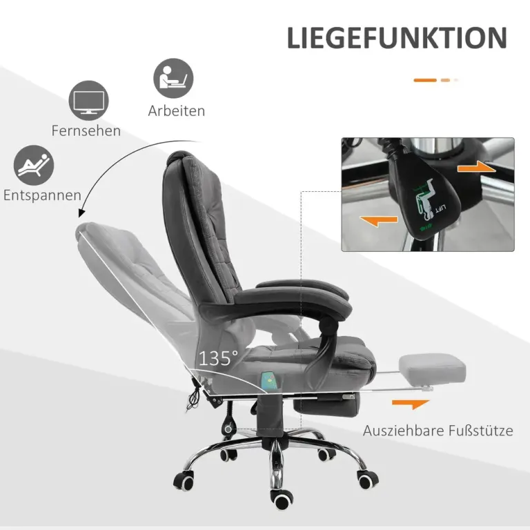 Kontorsstol med Massagefunktion 65 x 160 x 104 cm