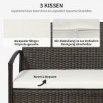 Loungegrupp i Konstrotting 4 Personer, Bekväm Utemöbel med Soffa och Bord, Inkluderar Dynor för Avkoppling, Brun/Krämvit