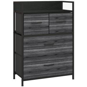 Kommod och Sideboard med 4 Tyglådor i Industriell Design för Sovrum Hållbar och Stabil Svart Stål och MDF 60 x 29 x 85 cm