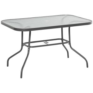 Bistrobord Stabil Carbongrå Metall för Trädgård och Balkong med Härdat Glas och Paraplyhål för Matplats Utomhus 120 x 80 x 70 cm