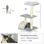 Kattträd 72 cm med Plyschbollar, Sisalstolpar, Plattform och Skrapbräda, Ljusgrå