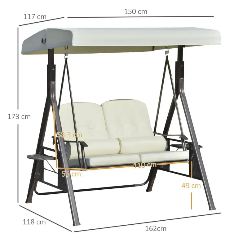 2-Sitsig Hammock med Soltak 162 x 118 x 173 cm