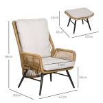 Polyrattan Trädgårdsstol med Pall, Justerbart Ryggstöd, Ljusbrun/Grå/Svart