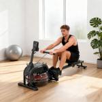 Roddmaskin Vattenmotstånd Svart Stål för Hemmagym Träningsmaskin med LCD-skärm och Mobilhållare Robust Konstruktion 135 kg
