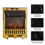 Elektrisk Öppen Spis Guld Fristående Kamin med LED-Eld Justerbar Värme och Termostat 48,2 X 18,5 X 59,2 Cm 1000/2000 W