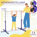 Gymnastikstång Räcke Justerbar i 13 Nivåer Lila av Trä och Stål för Barn och Inomhus Robust Sportutrustning 75 kg